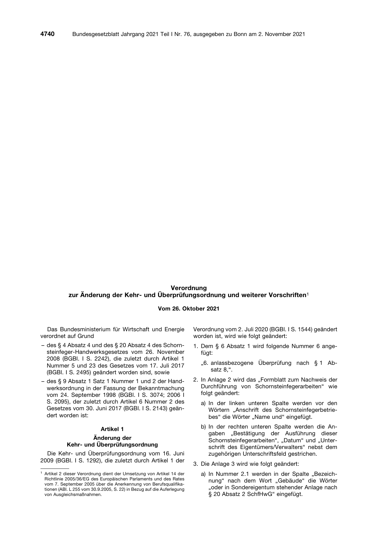 BGBl. 2021, Seite 4740 — Originalseite als Abbildung