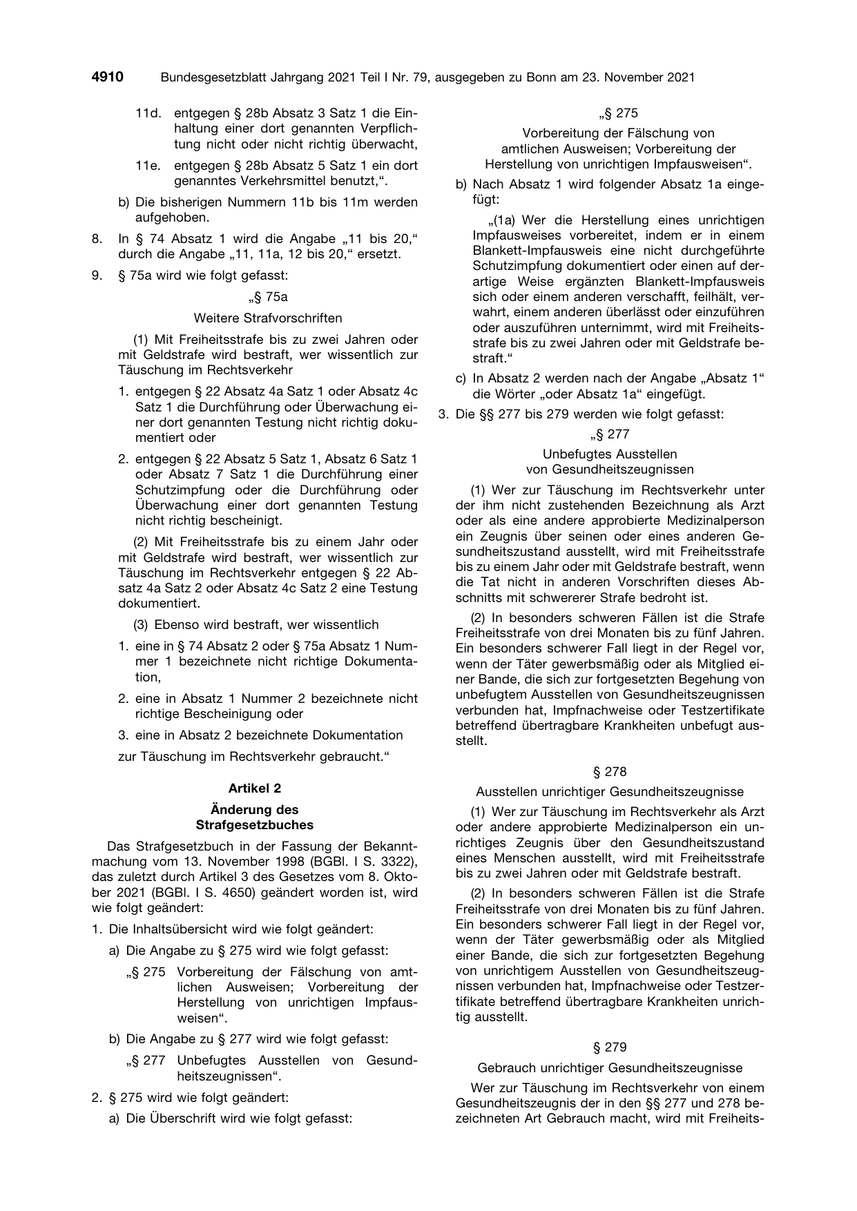 BGBl. 2021, Seite 4910 — Originalseite als Abbildung