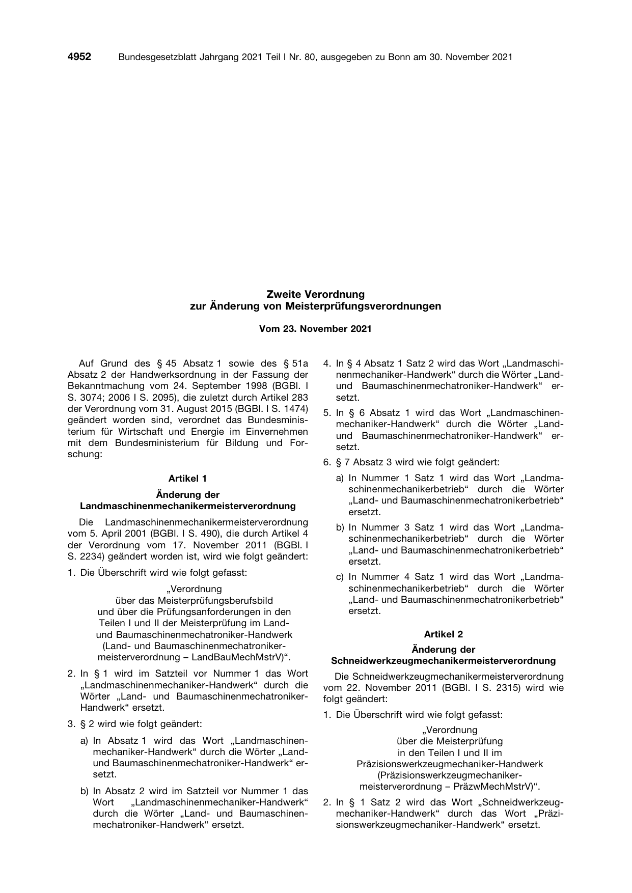 BGBl. 2021, Seite 4952 — Originalseite als Abbildung