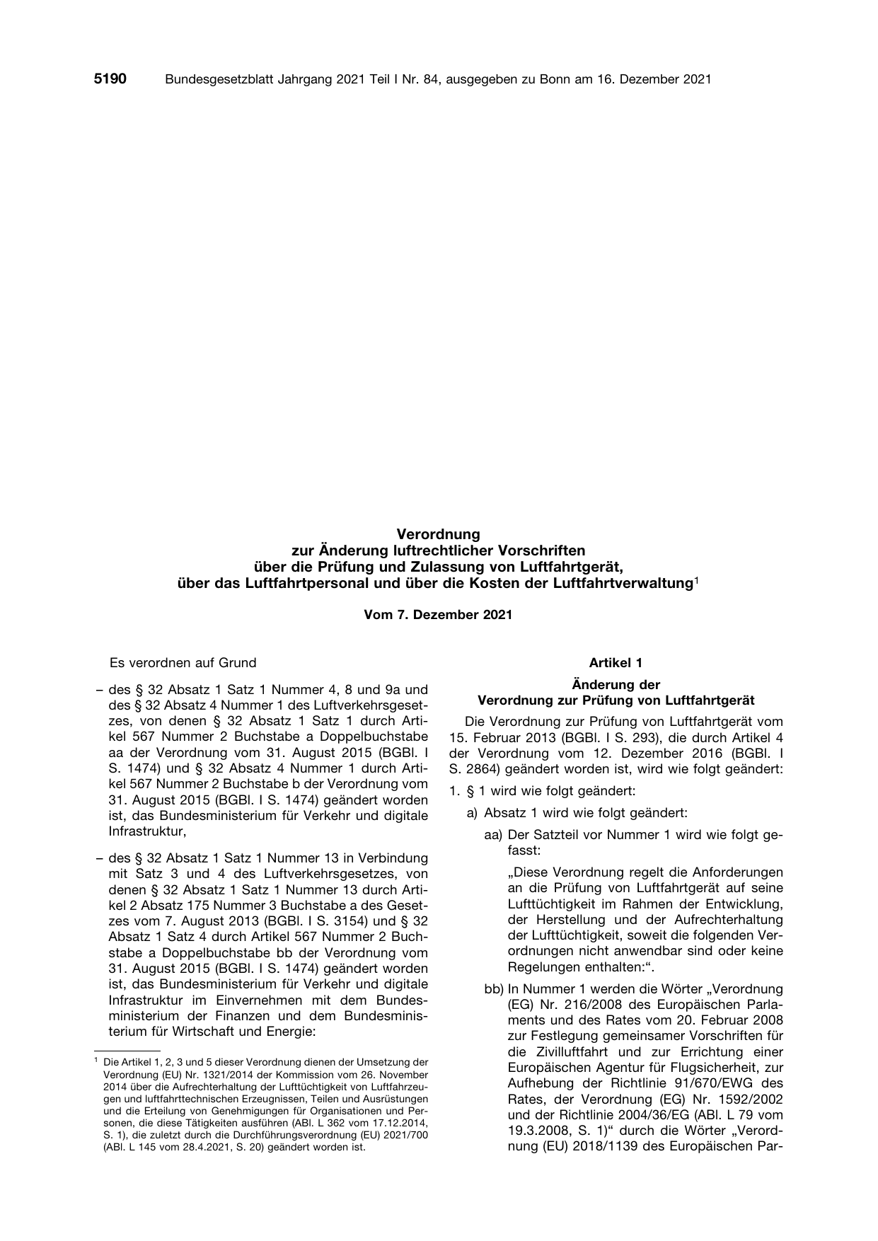 BGBl. 2021, Seite 5190 — Originalseite als Abbildung
