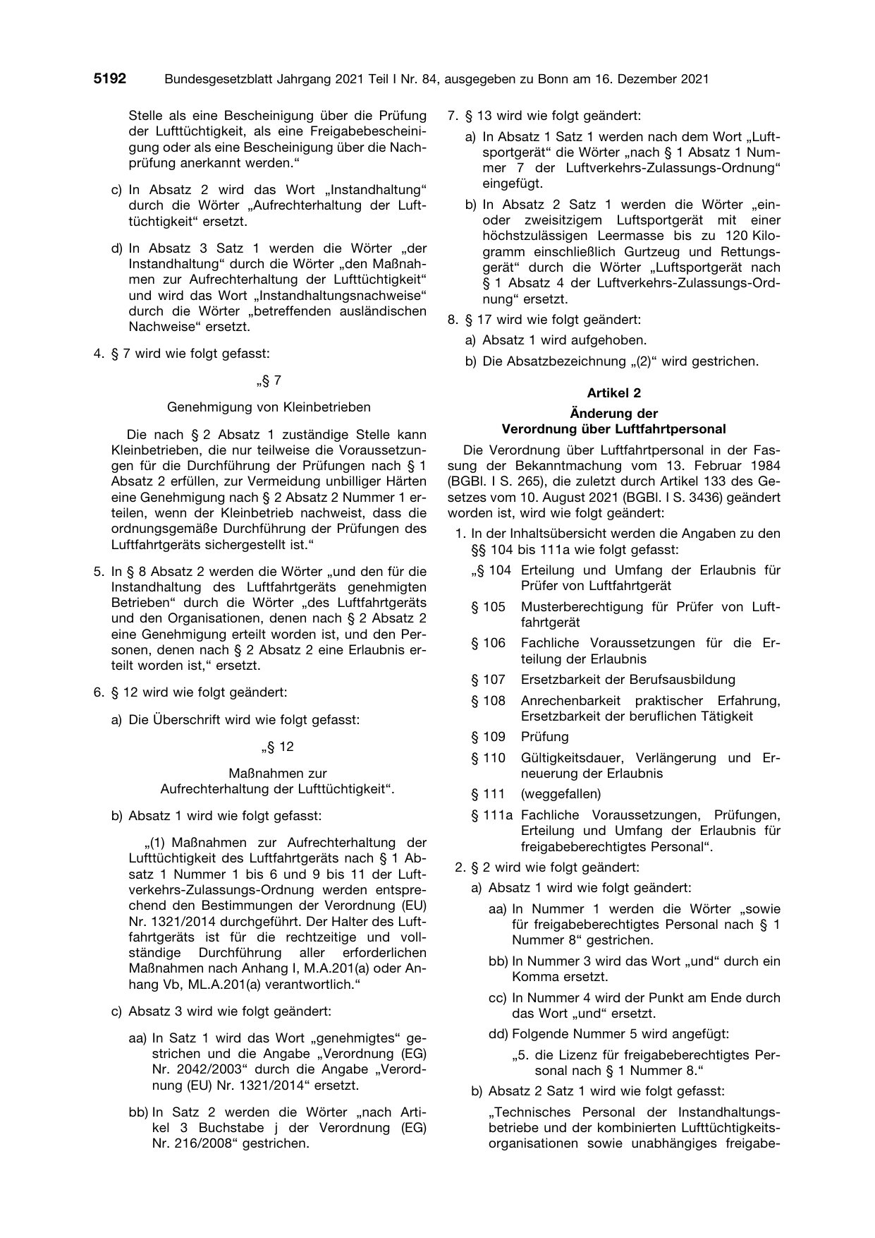 BGBl. 2021, Seite 5192 — Originalseite als Abbildung
