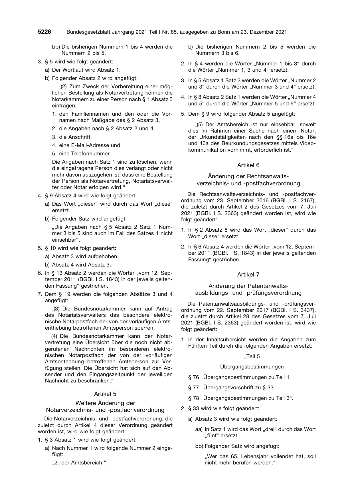 BGBl. 2021, Seite 5226 — Originalseite als Abbildung
