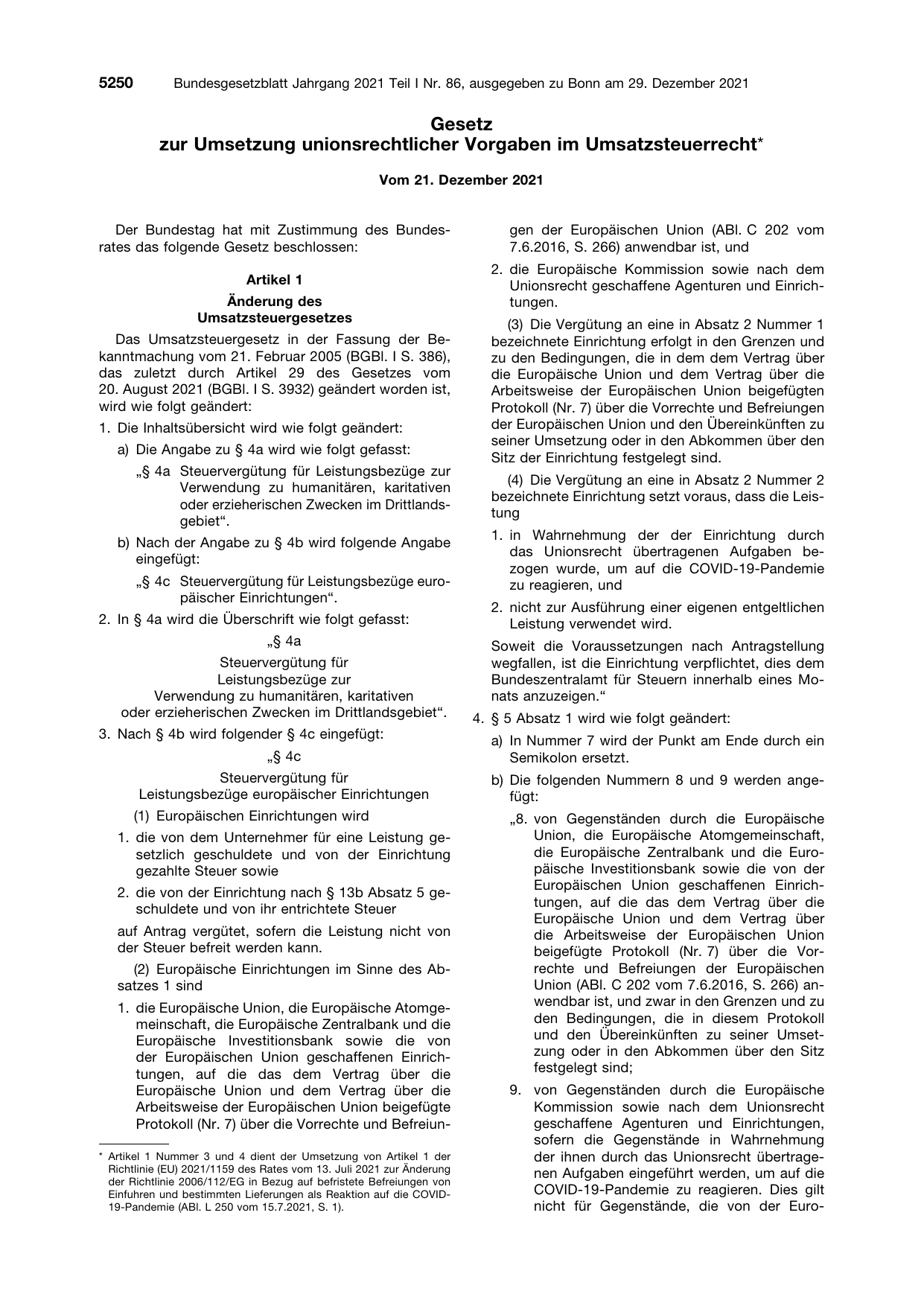 BGBl. 2021, Seite 5250 — Originalseite als Abbildung