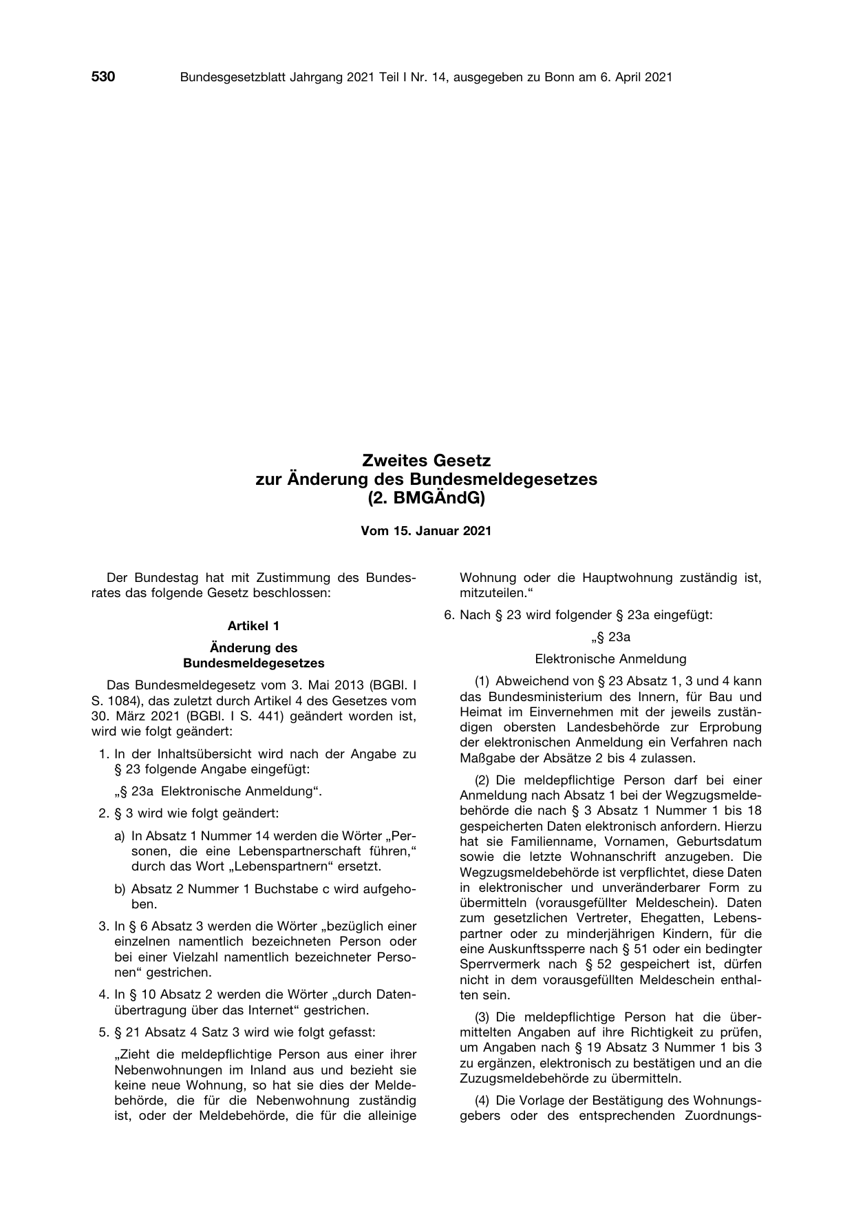 BGBl. 2021, Seite 530 — Originalseite als Abbildung