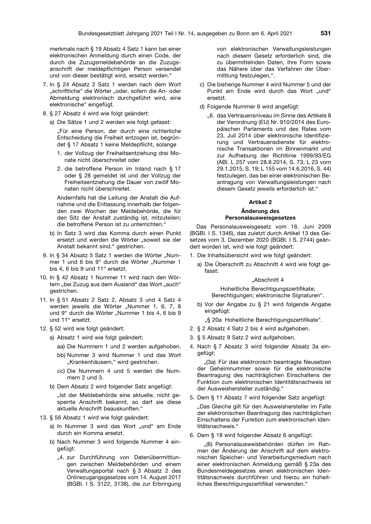 BGBl. 2021, Seite 531 — Originalseite als Abbildung