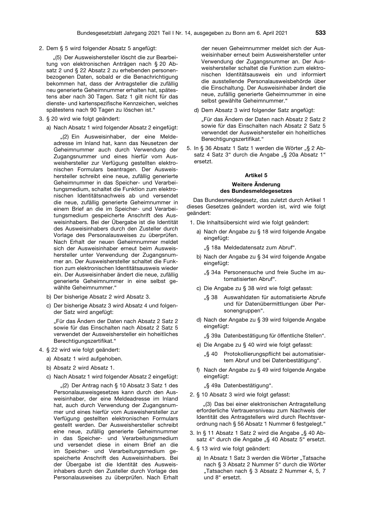 BGBl. 2021, Seite 533 — Originalseite als Abbildung