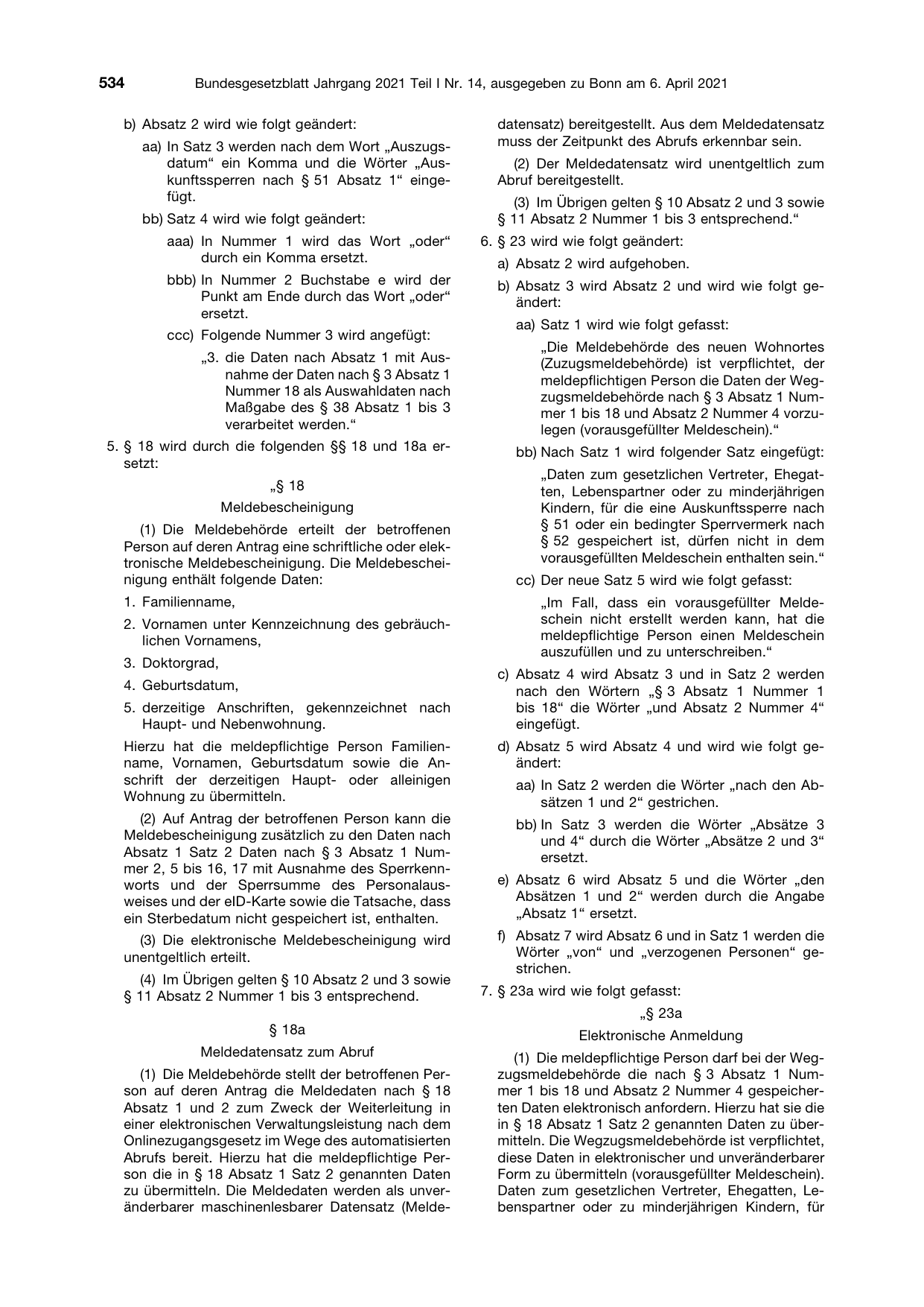 BGBl. 2021, Seite 534 — Originalseite als Abbildung