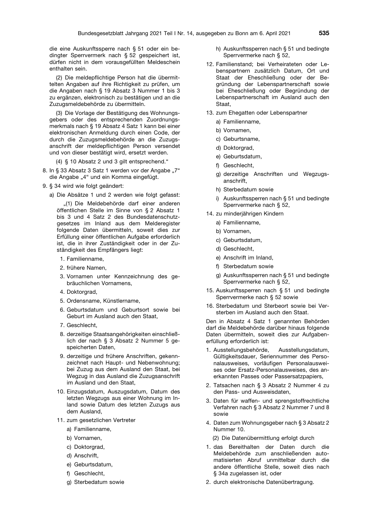 BGBl. 2021, Seite 535 — Originalseite als Abbildung