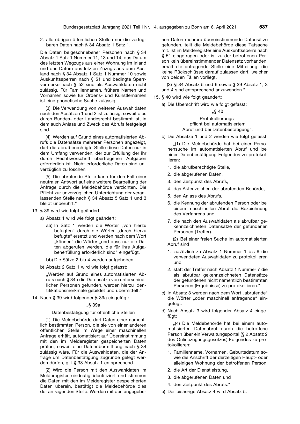 BGBl. 2021, Seite 537 — Originalseite als Abbildung