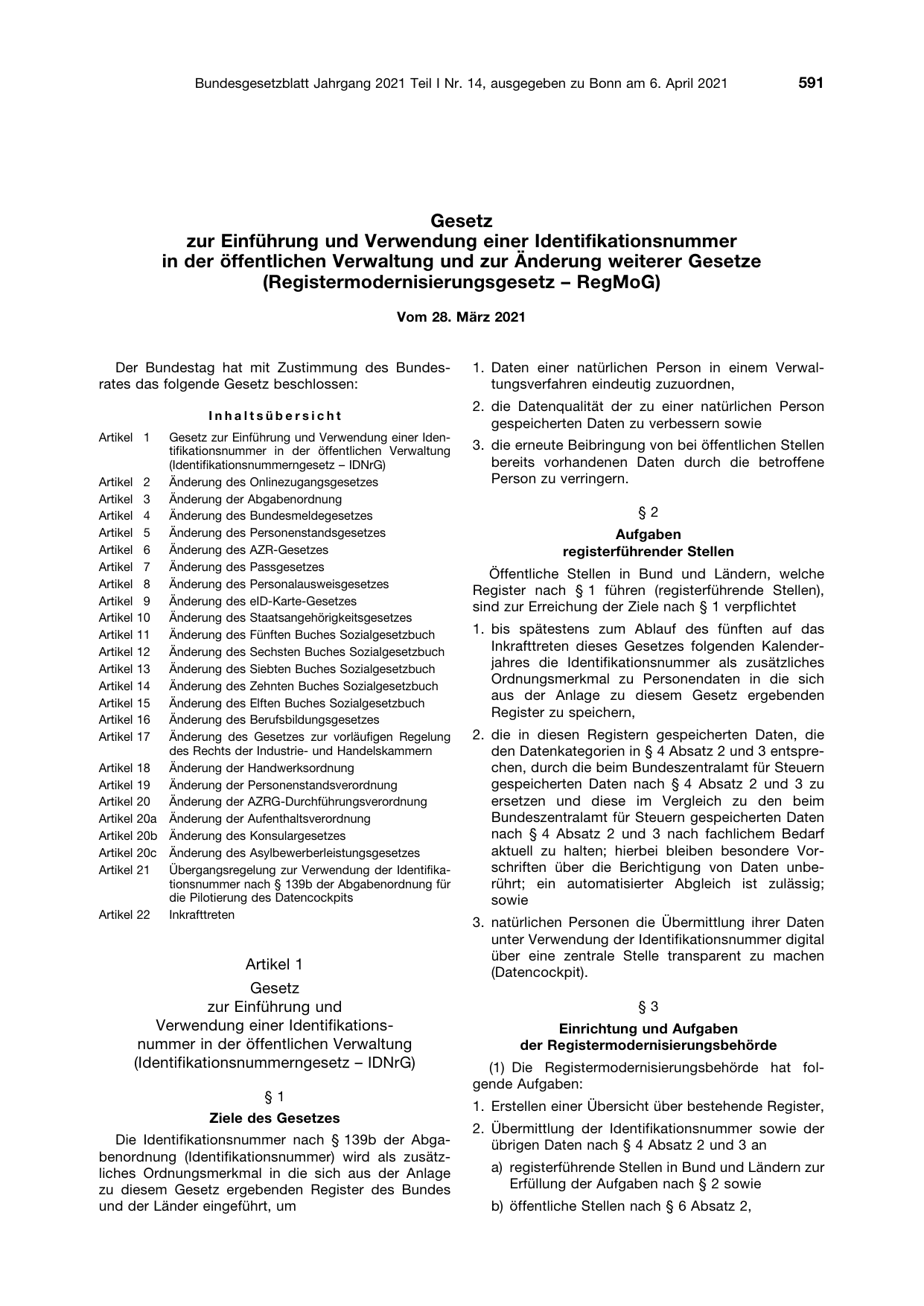 BGBl. 2021, Seite 591 — Originalseite als Abbildung