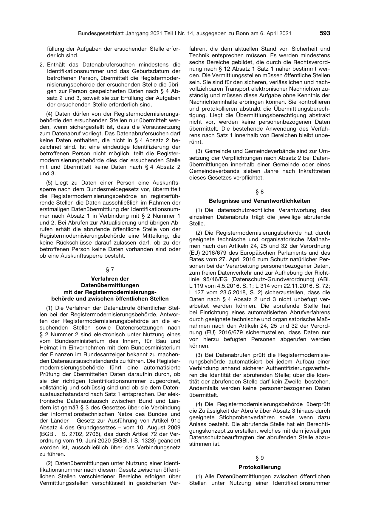 BGBl. 2021, Seite 593 — Originalseite als Abbildung