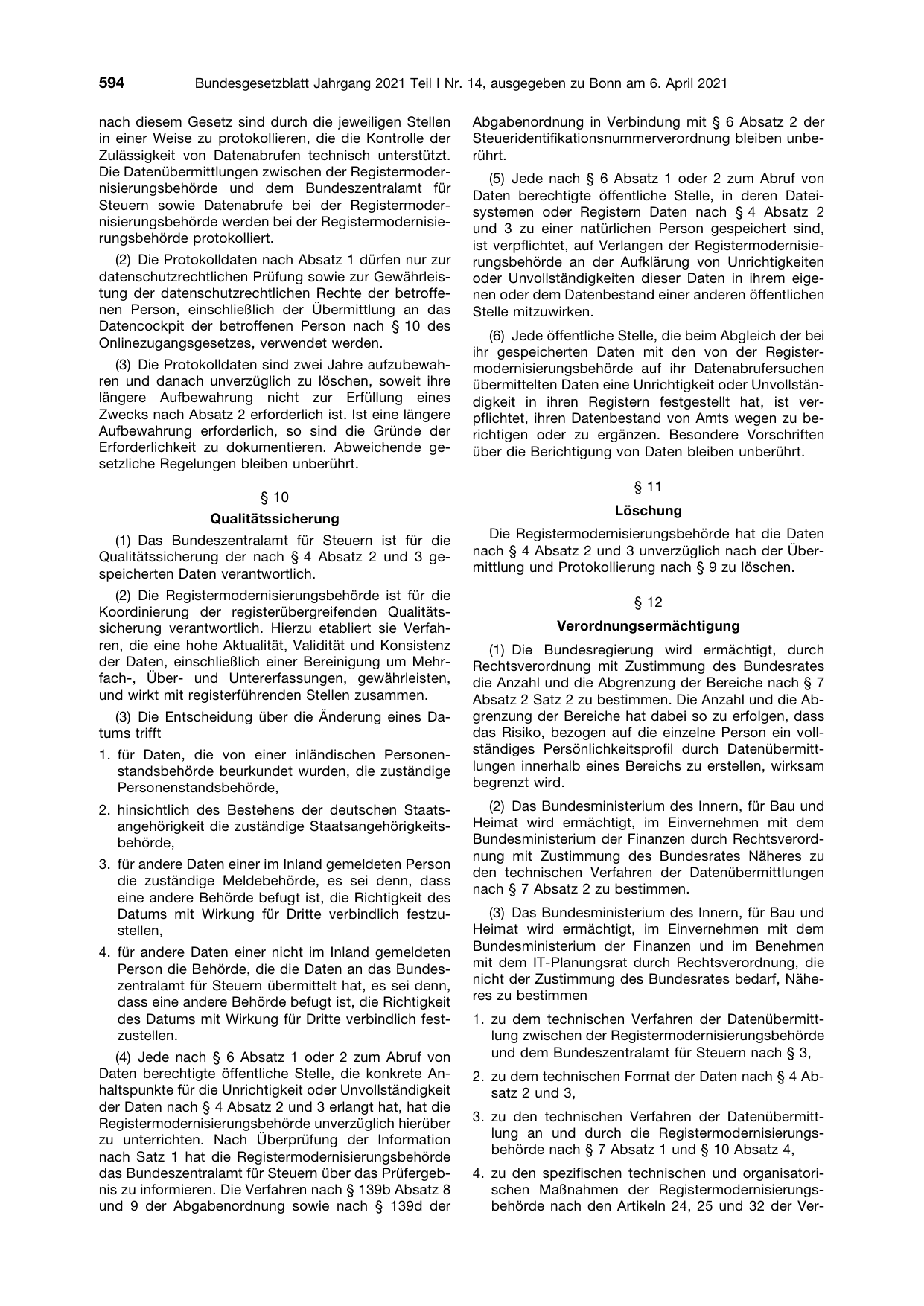 BGBl. 2021, Seite 594 — Originalseite als Abbildung