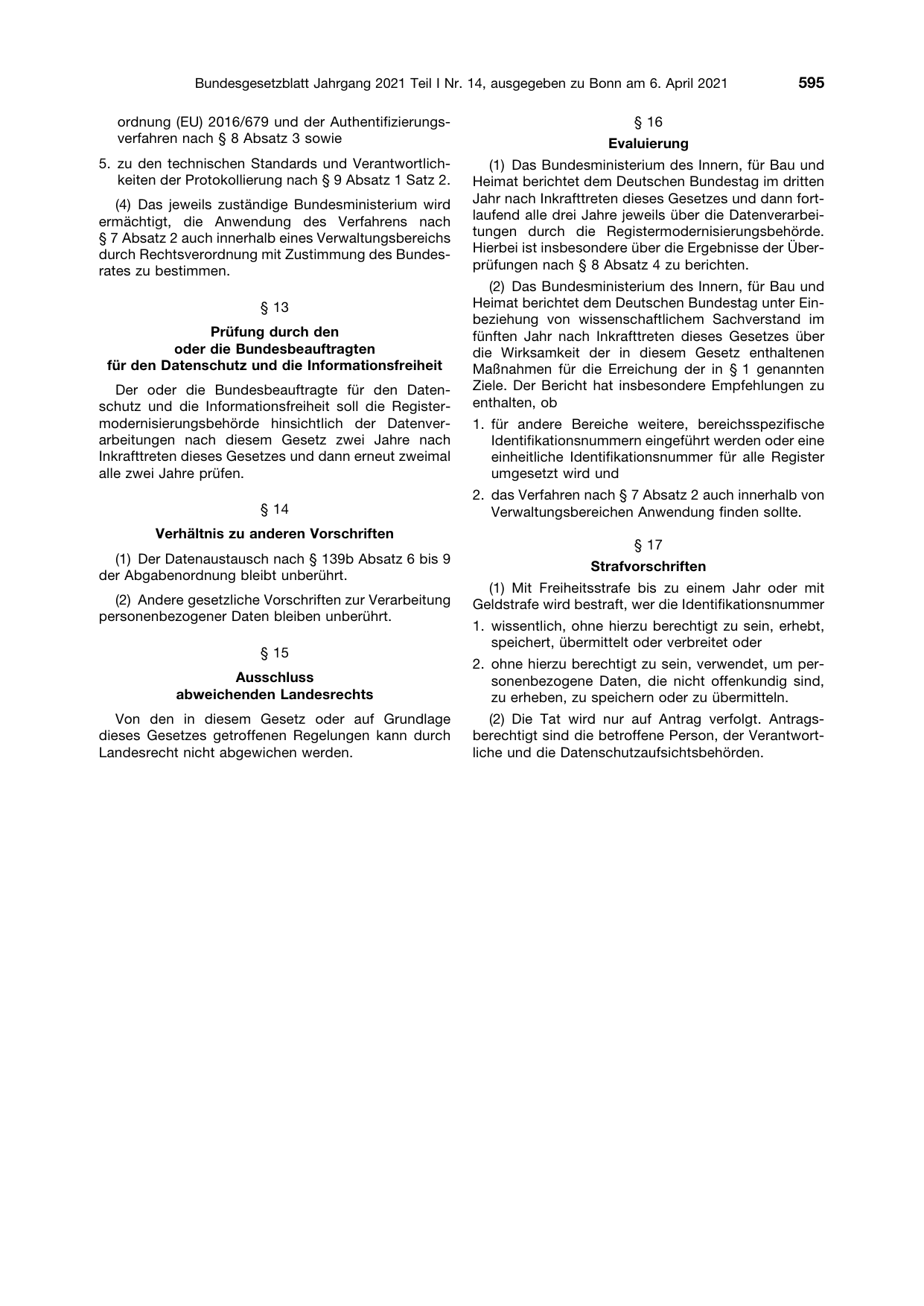 BGBl. 2021, Seite 595 — Originalseite als Abbildung