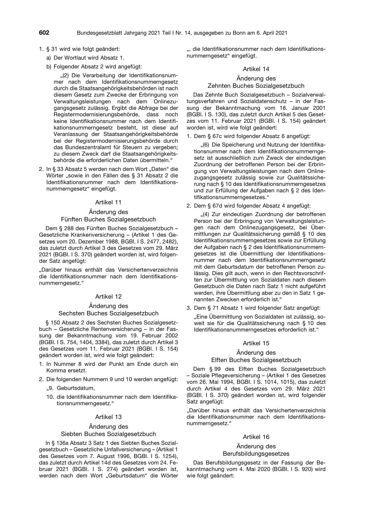BGBl. 2021, Seite 602 — Originalseite als Abbildung
