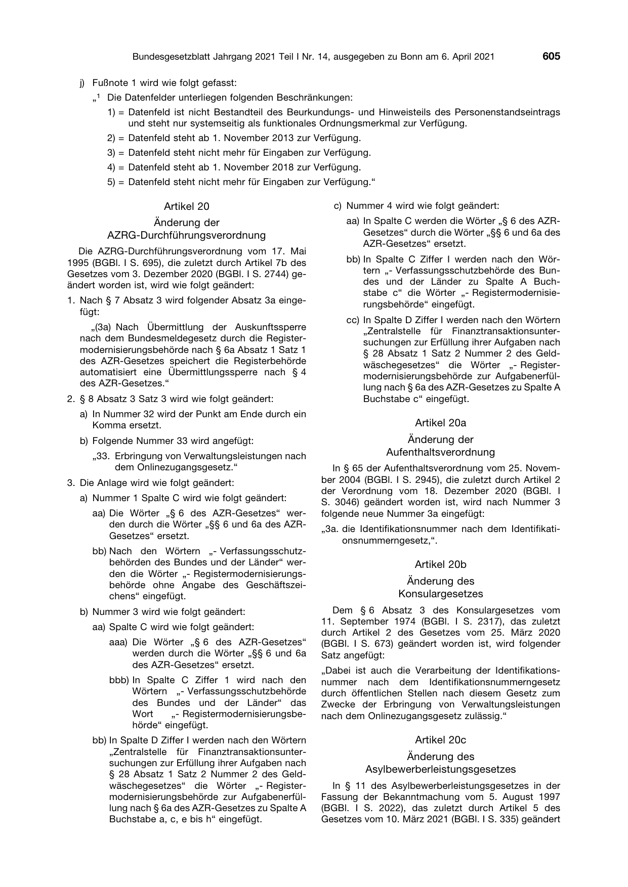 BGBl. 2021, Seite 605 — Originalseite als Abbildung