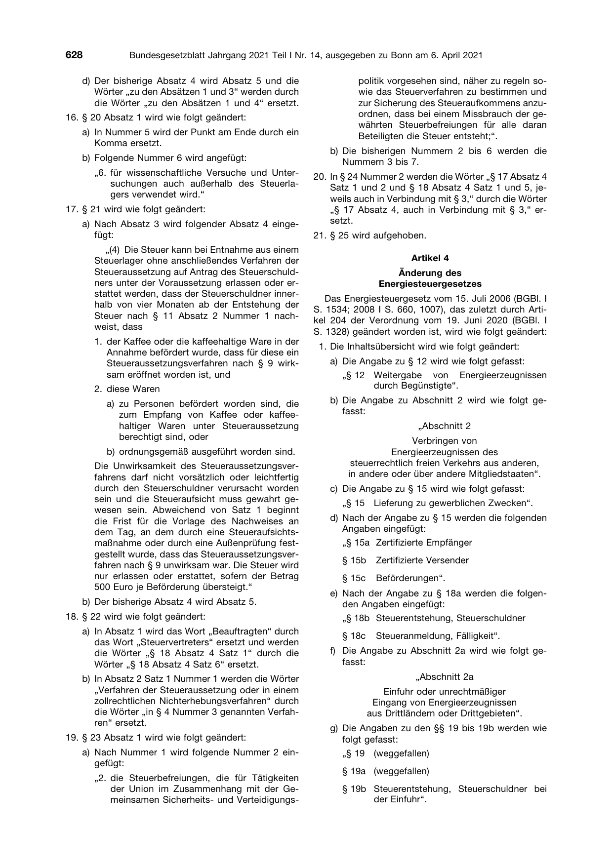 BGBl. 2021, Seite 628 — Originalseite als Abbildung