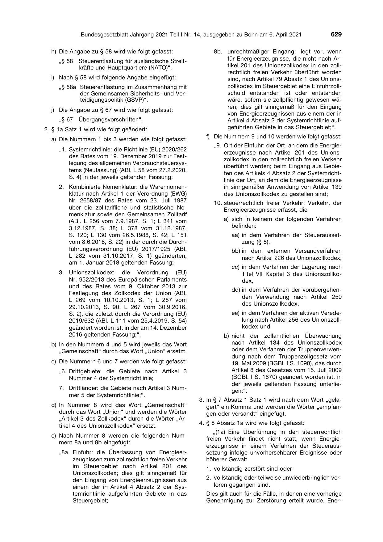 BGBl. 2021, Seite 629 — Originalseite als Abbildung