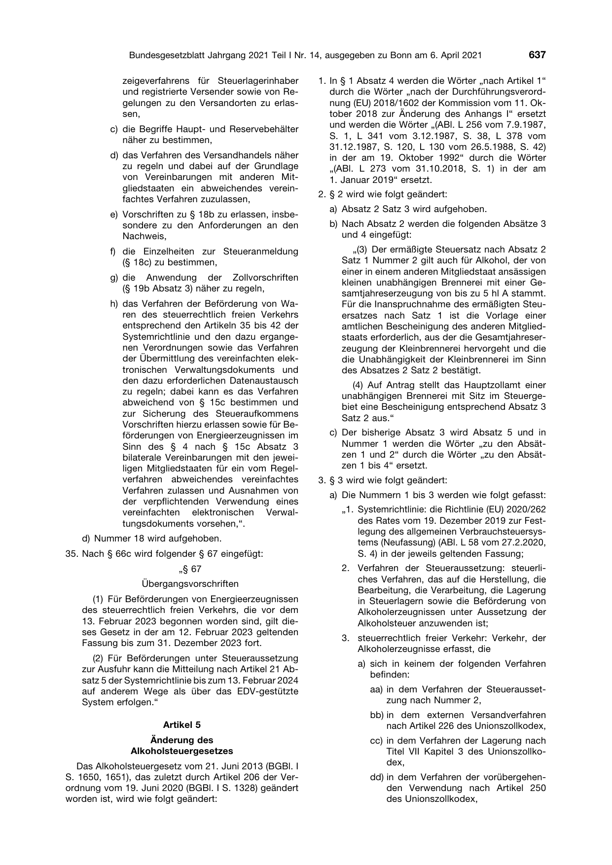 BGBl. 2021, Seite 637 — Originalseite als Abbildung