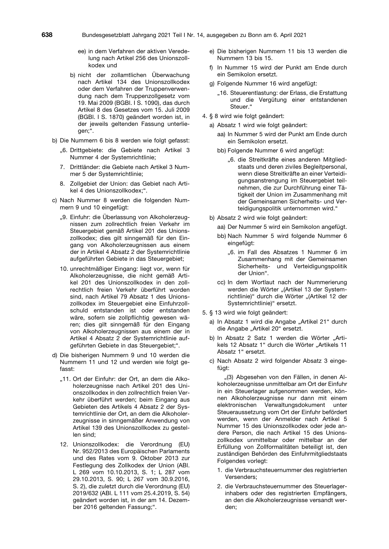 BGBl. 2021, Seite 638 — Originalseite als Abbildung
