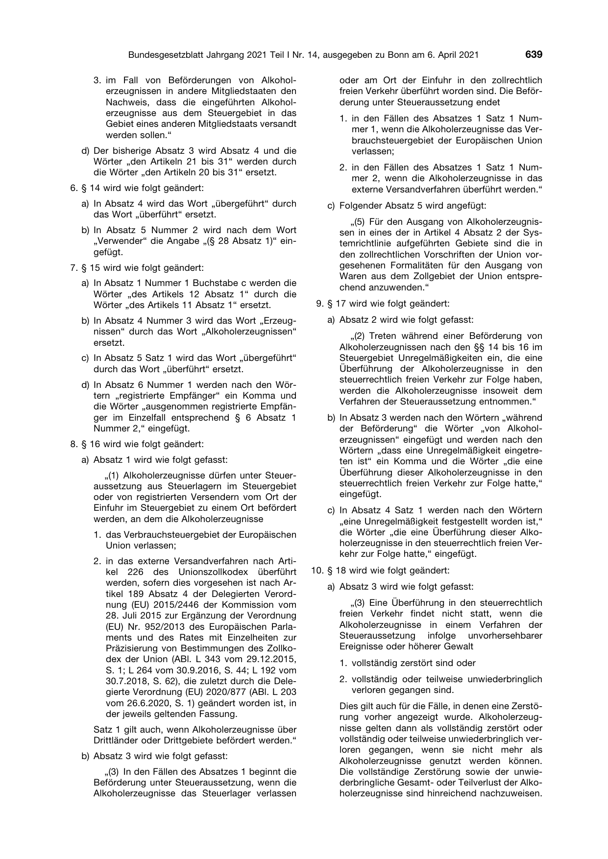BGBl. 2021, Seite 639 — Originalseite als Abbildung