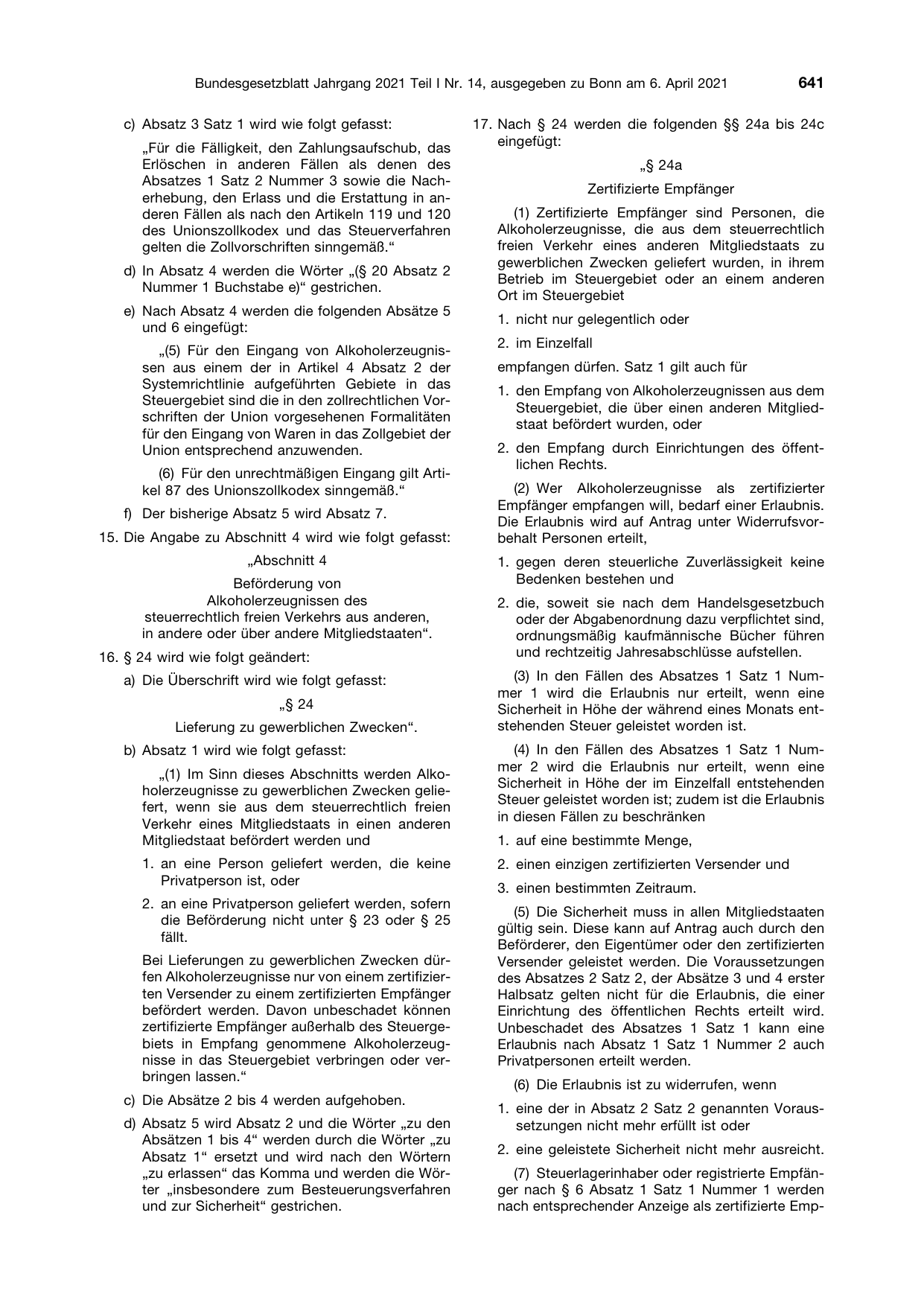 BGBl. 2021, Seite 641 — Originalseite als Abbildung