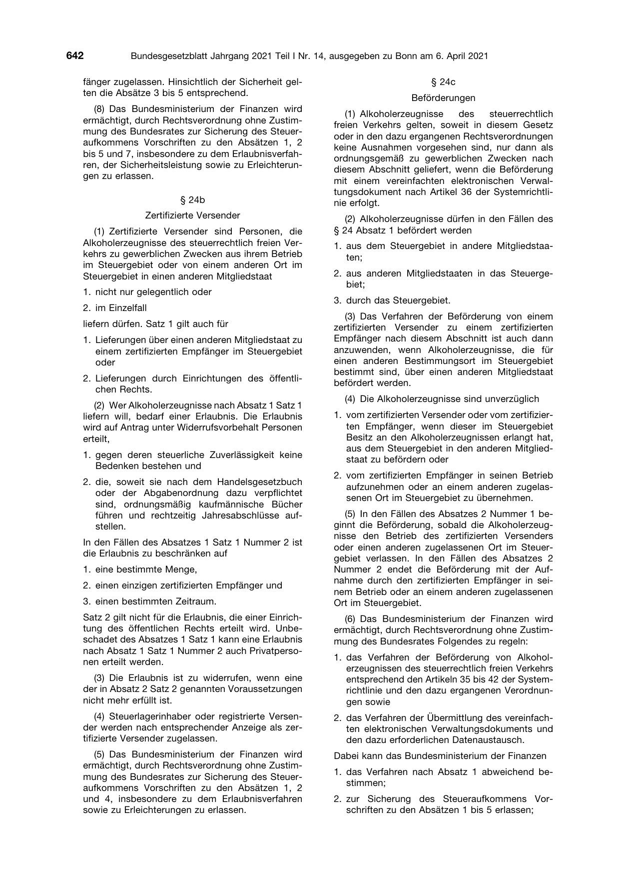 BGBl. 2021, Seite 642 — Originalseite als Abbildung