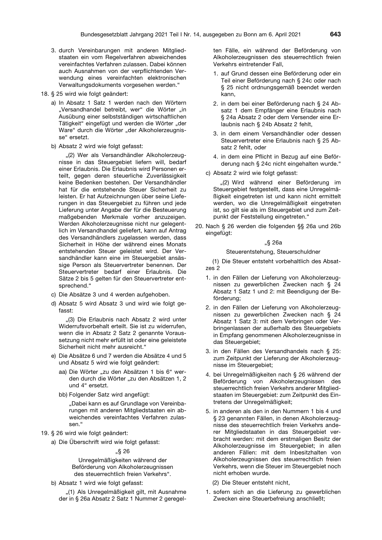 BGBl. 2021, Seite 643 — Originalseite als Abbildung
