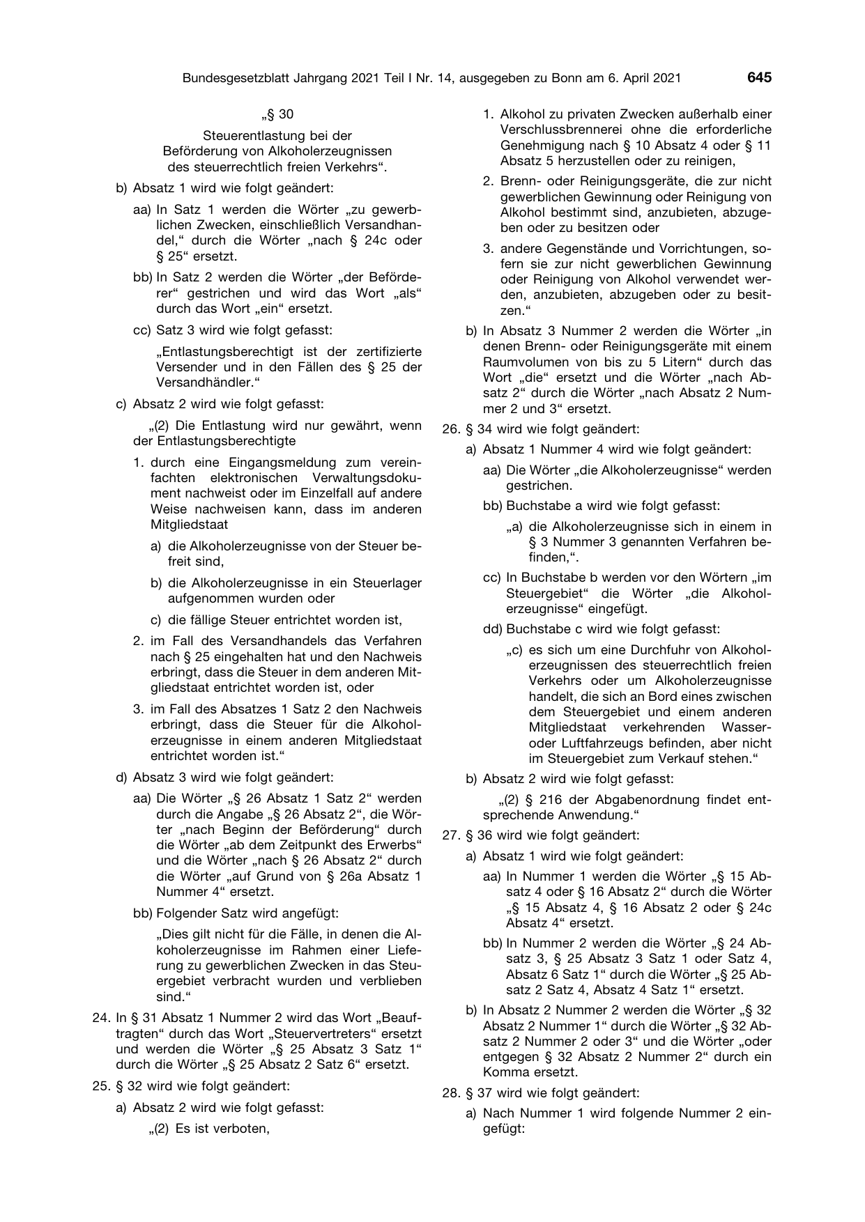BGBl. 2021, Seite 645 — Originalseite als Abbildung