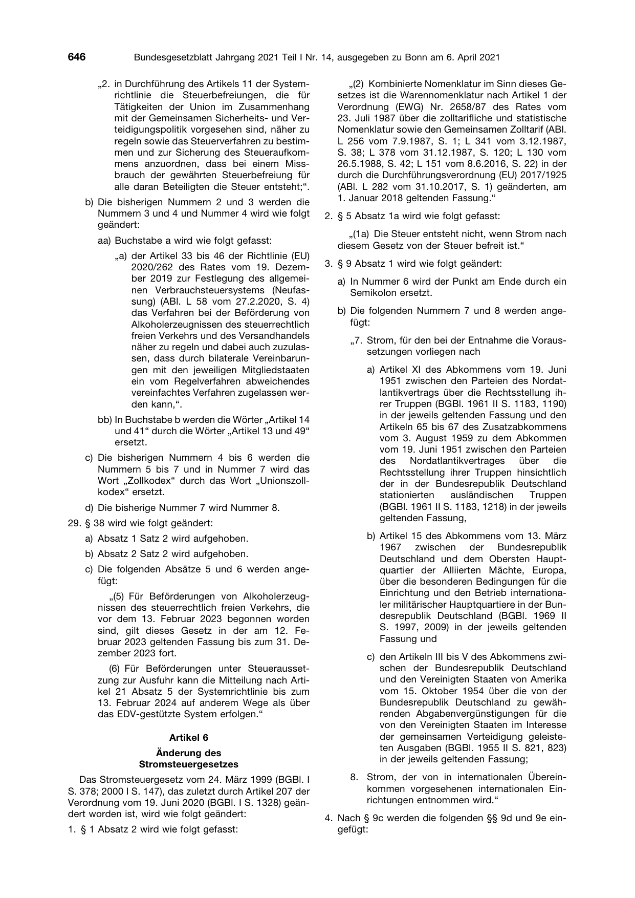 BGBl. 2021, Seite 646 — Originalseite als Abbildung