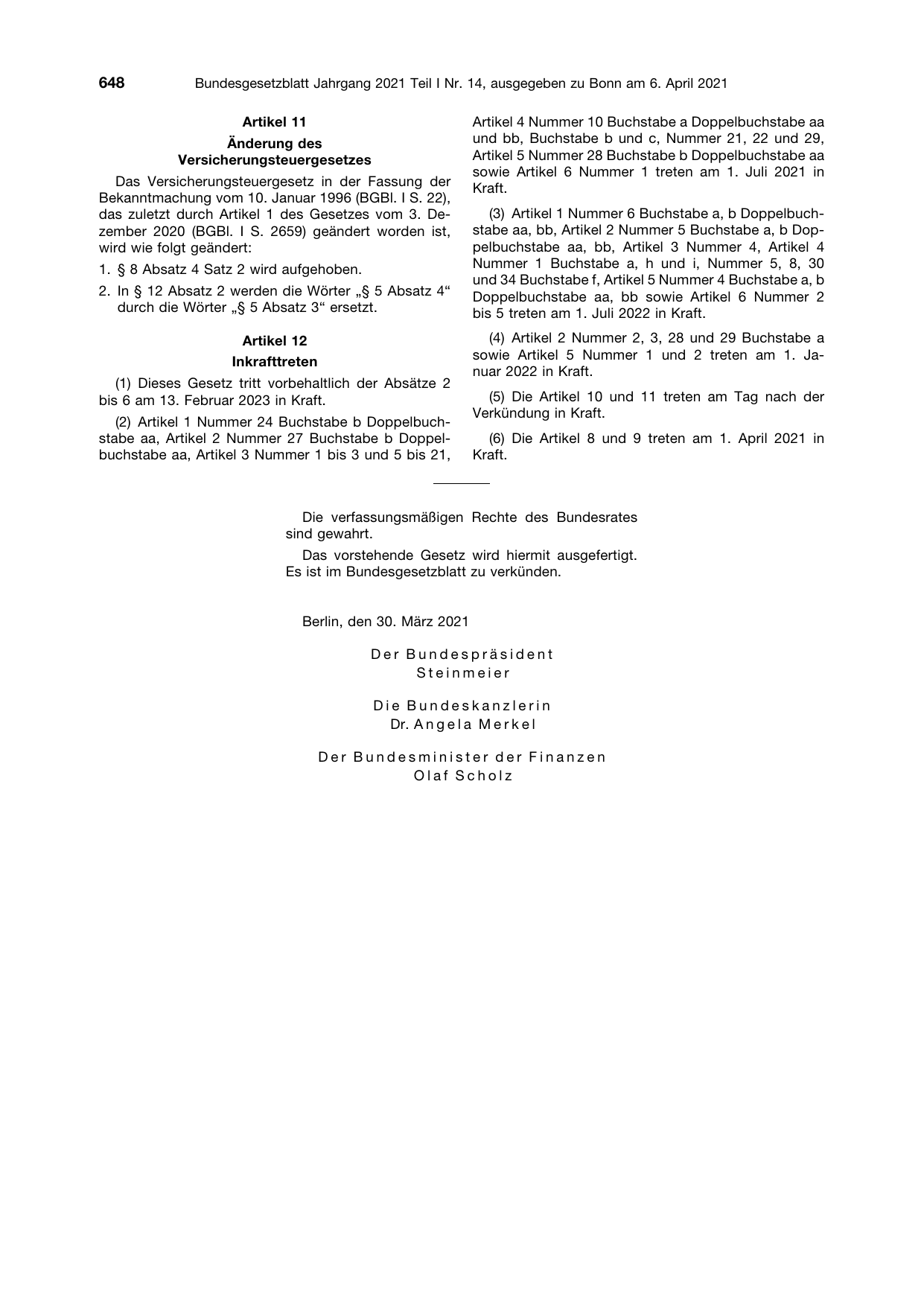 BGBl. 2021, Seite 648 — Originalseite als Abbildung