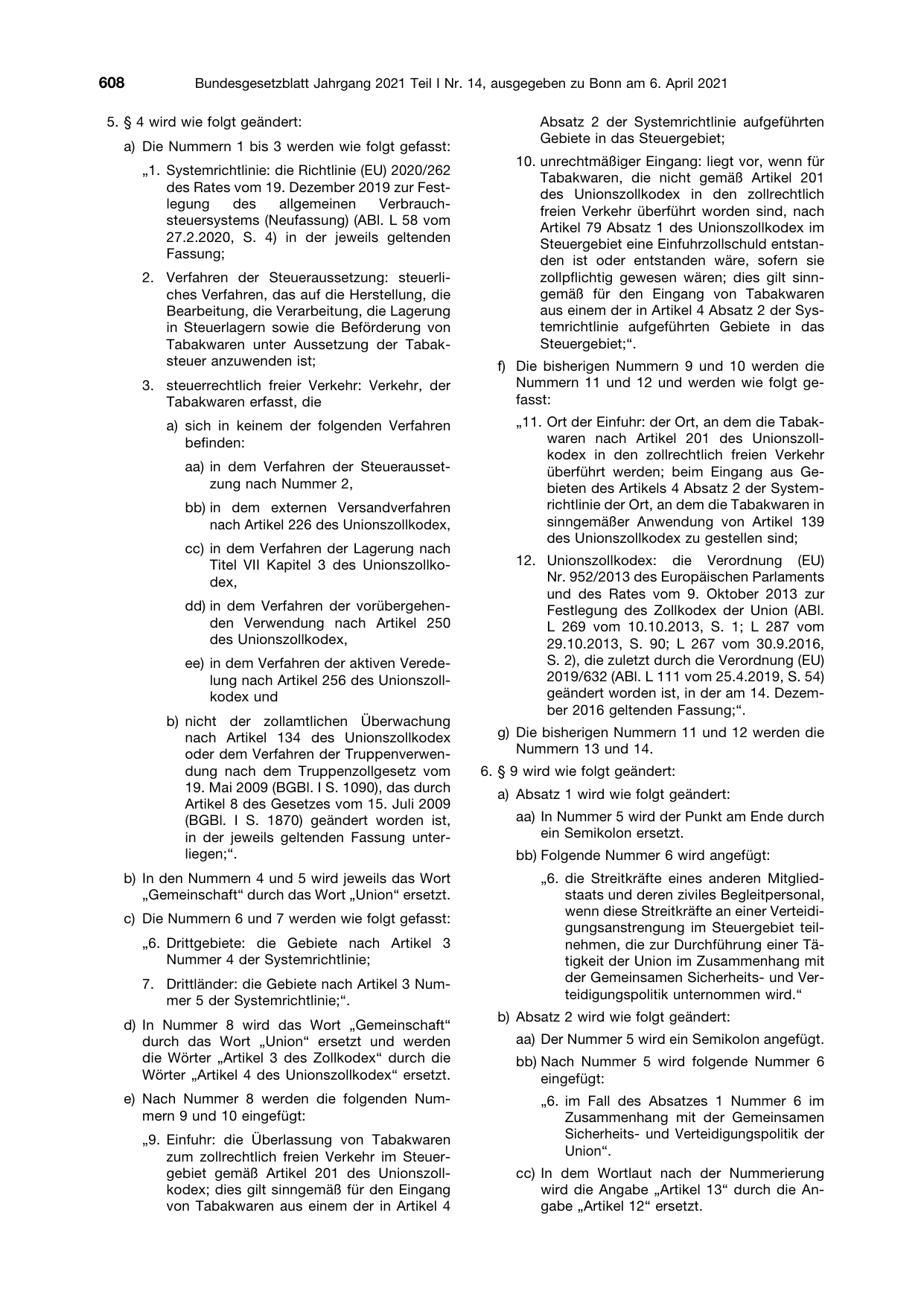 BGBl. 2021, Seite 608 — Originalseite als Abbildung