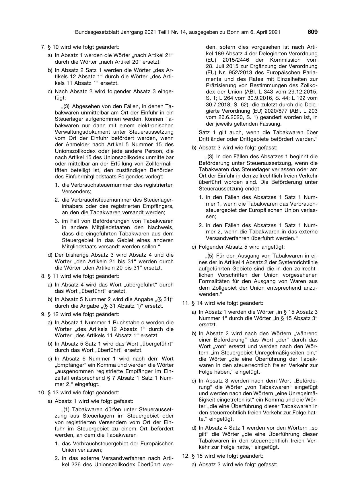 BGBl. 2021, Seite 609 — Originalseite als Abbildung
