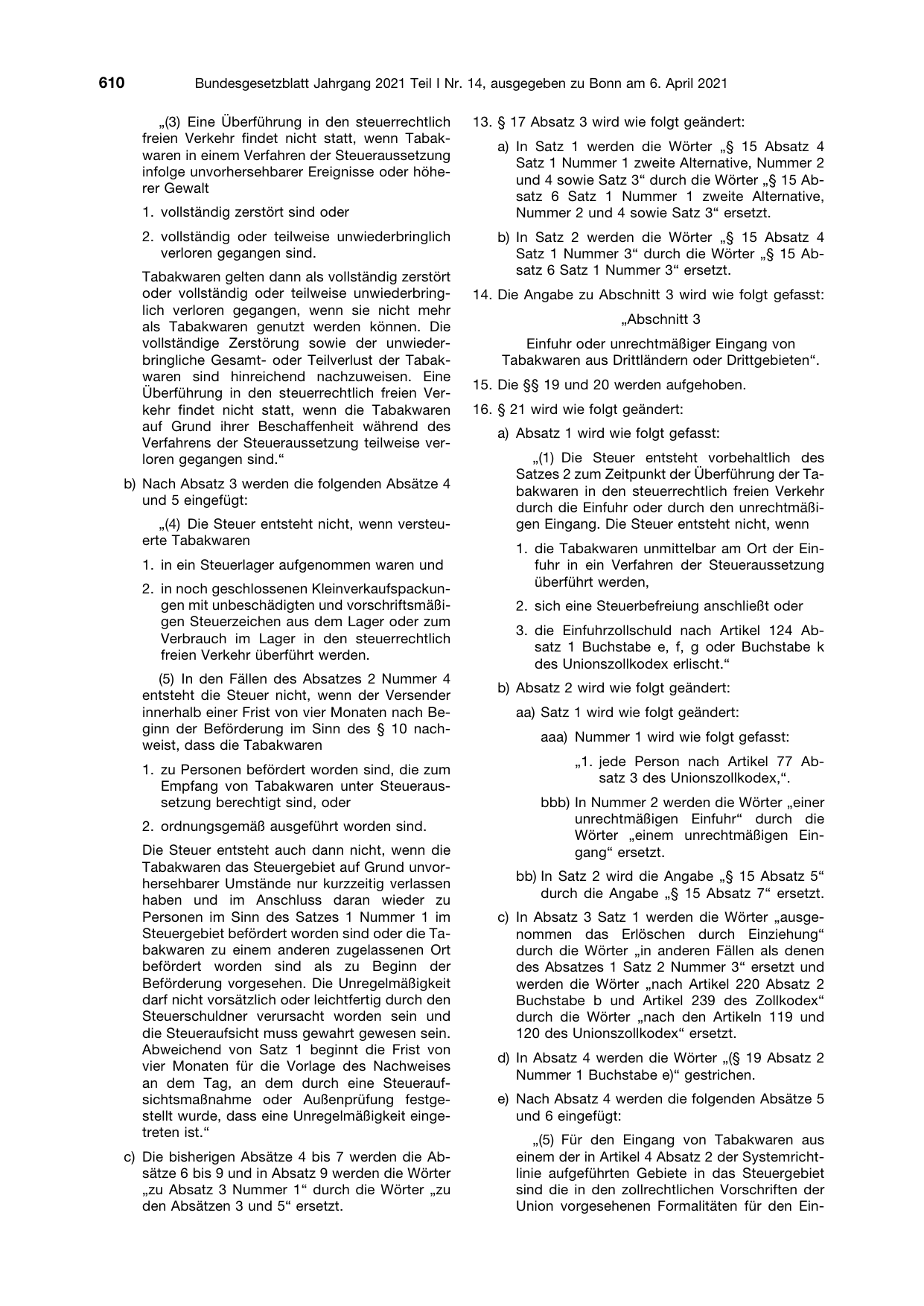 BGBl. 2021, Seite 610 — Originalseite als Abbildung