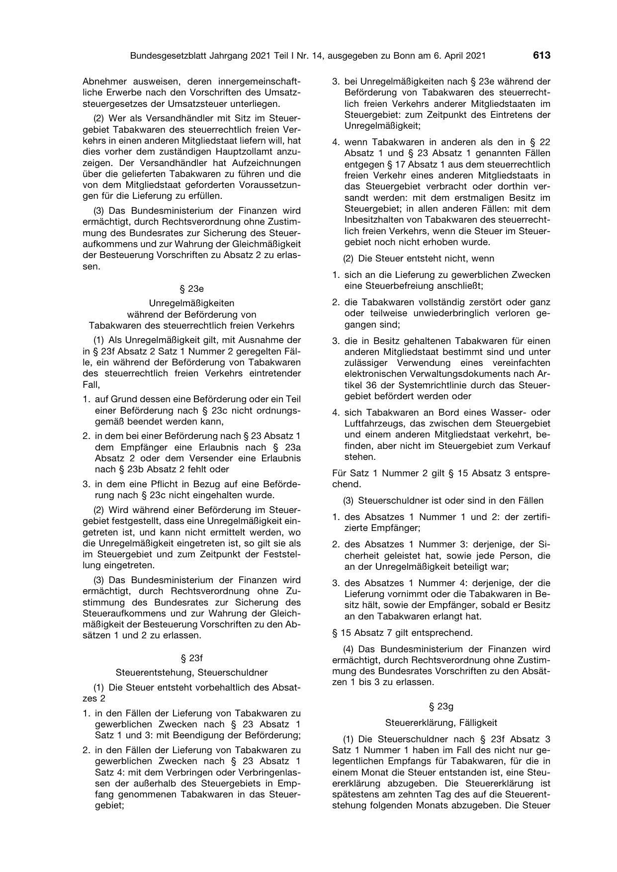 BGBl. 2021, Seite 613 — Originalseite als Abbildung
