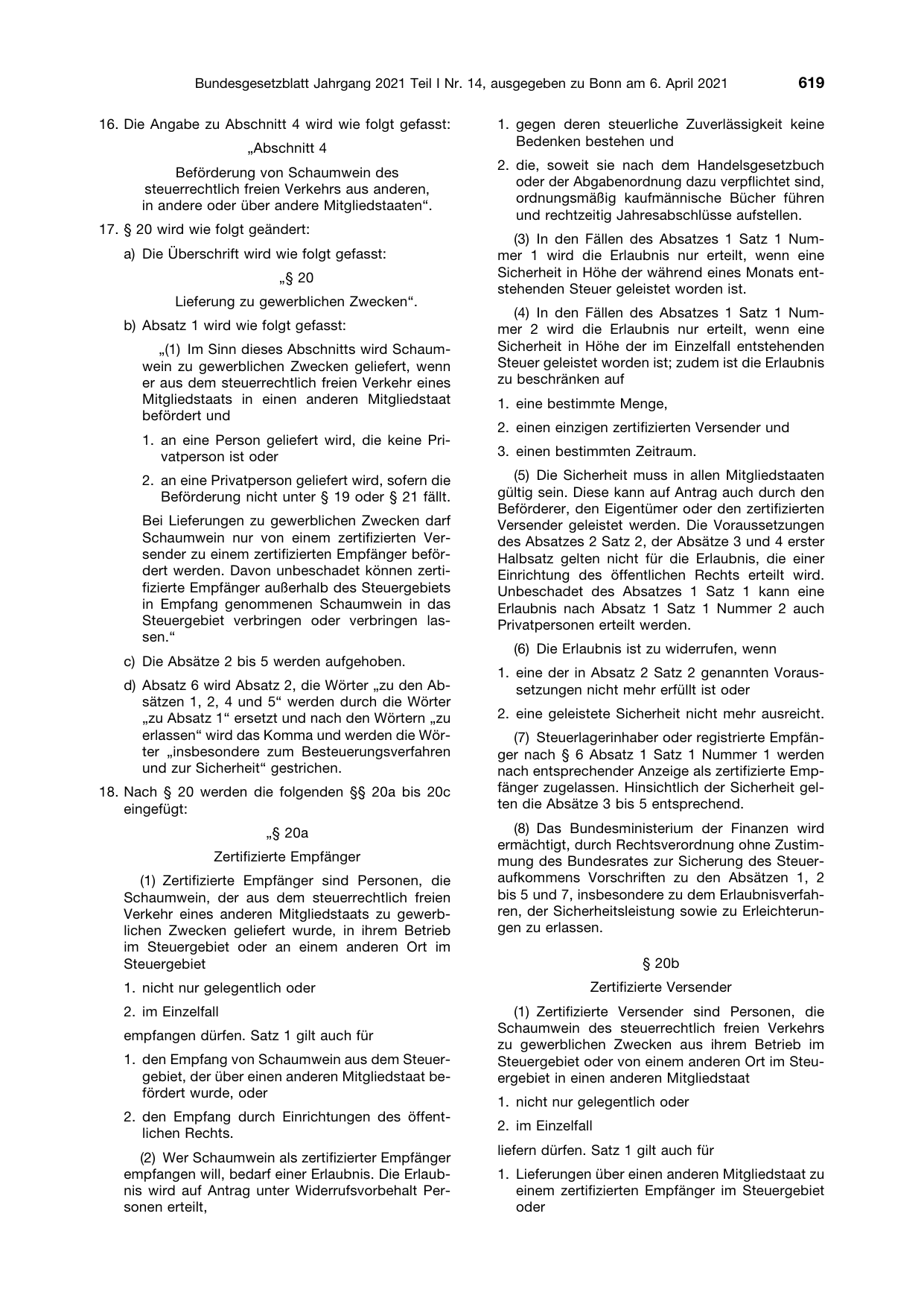 BGBl. 2021, Seite 619 — Originalseite als Abbildung