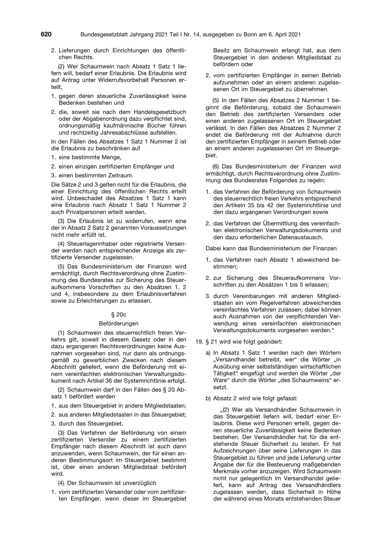 BGBl. 2021, Seite 620 — Originalseite als Abbildung