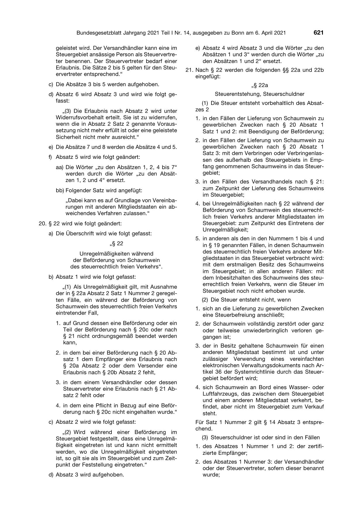 BGBl. 2021, Seite 621 — Originalseite als Abbildung