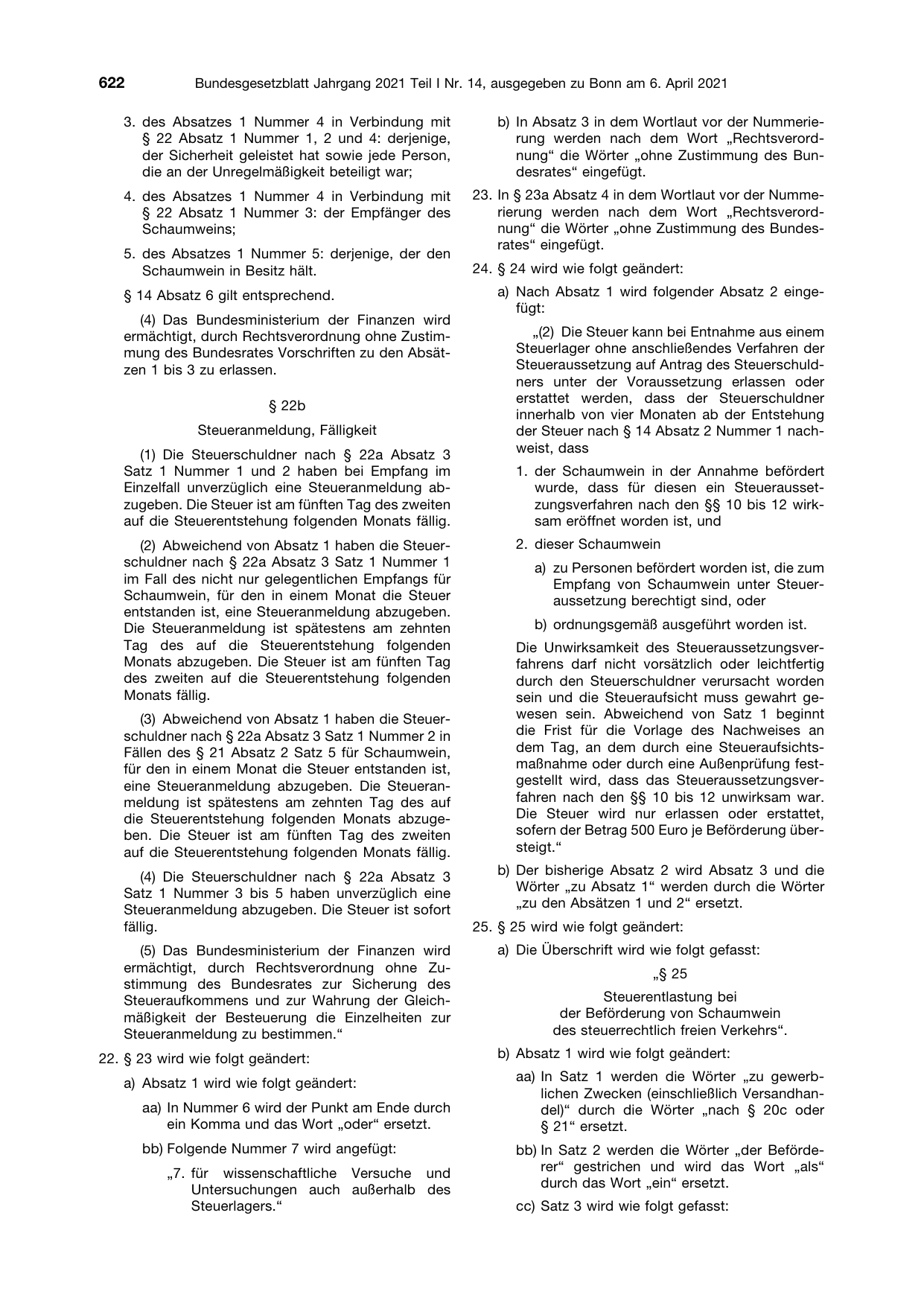 BGBl. 2021, Seite 622 — Originalseite als Abbildung