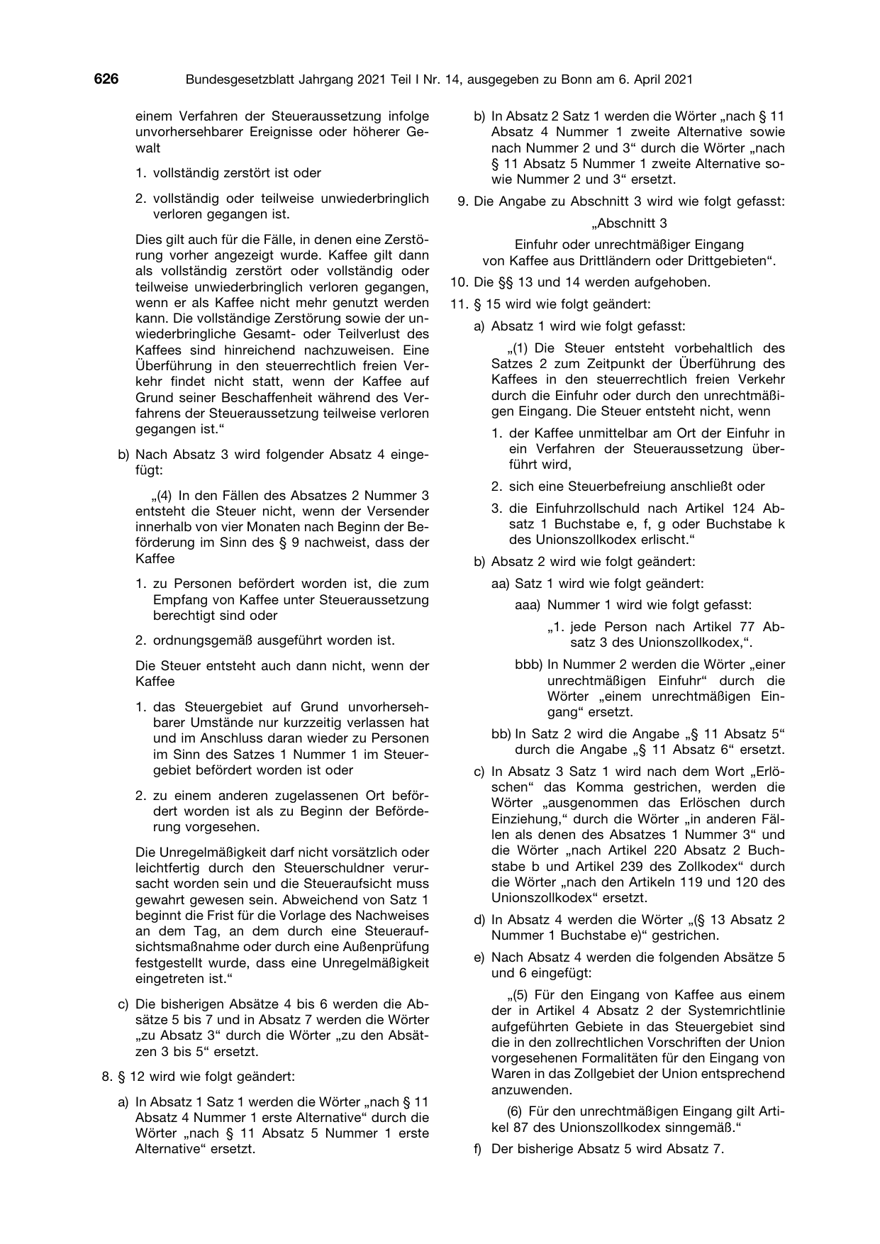 BGBl. 2021, Seite 626 — Originalseite als Abbildung
