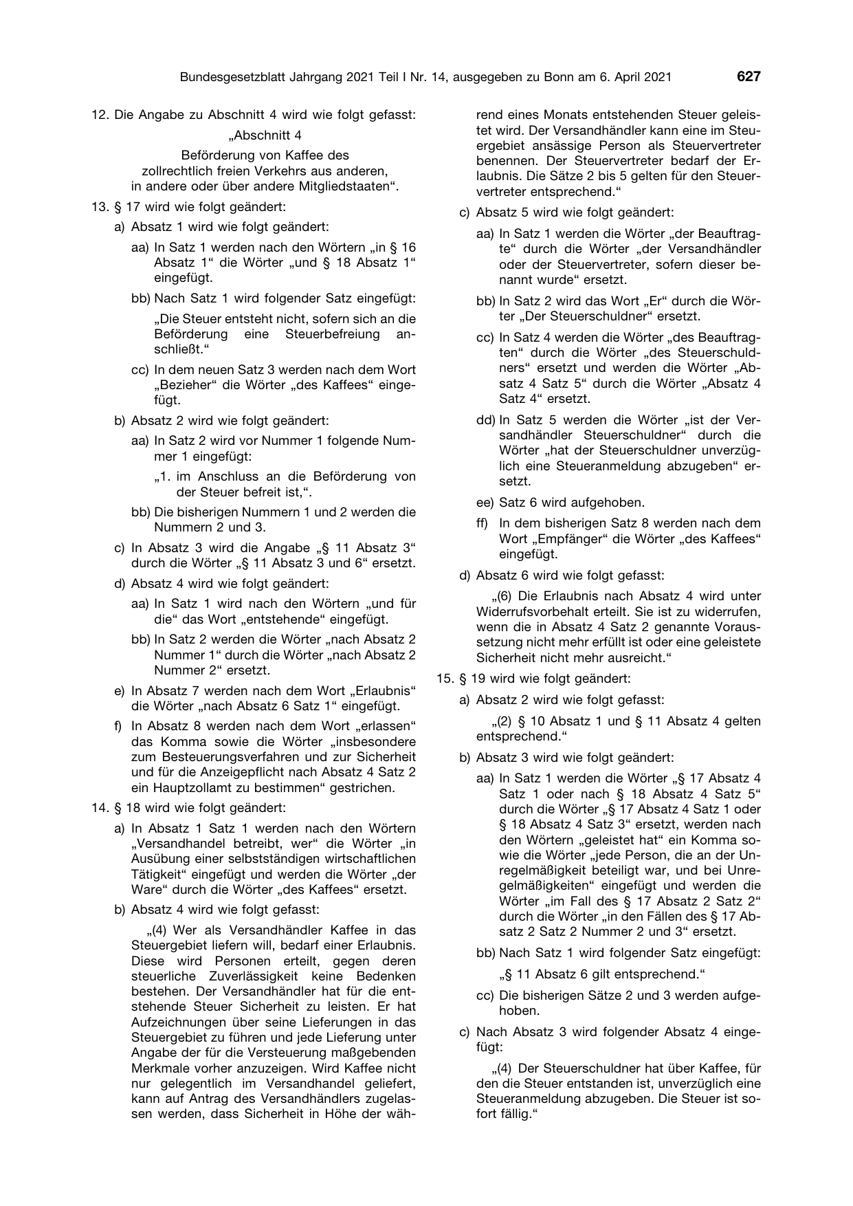 BGBl. 2021, Seite 627 — Originalseite als Abbildung