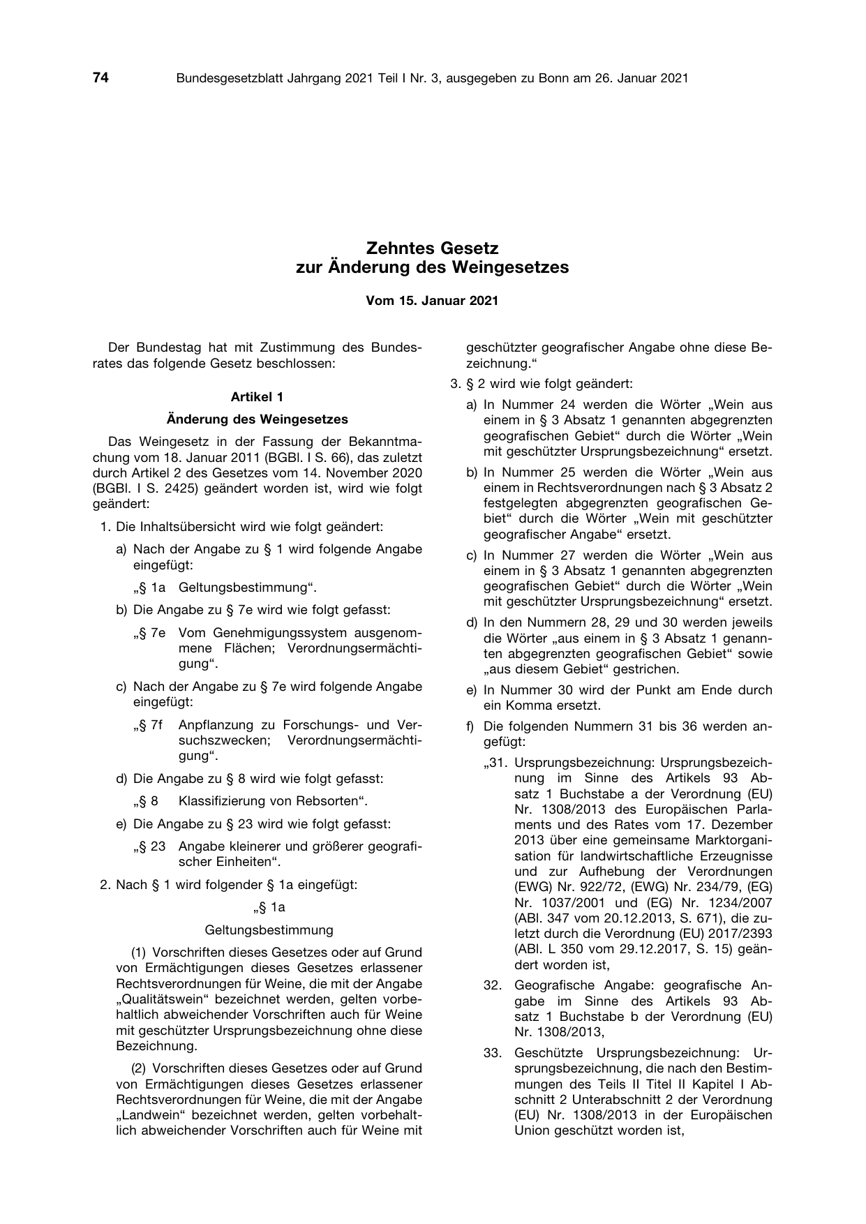 BGBl. 2021, Seite 74 — Originalseite als Abbildung