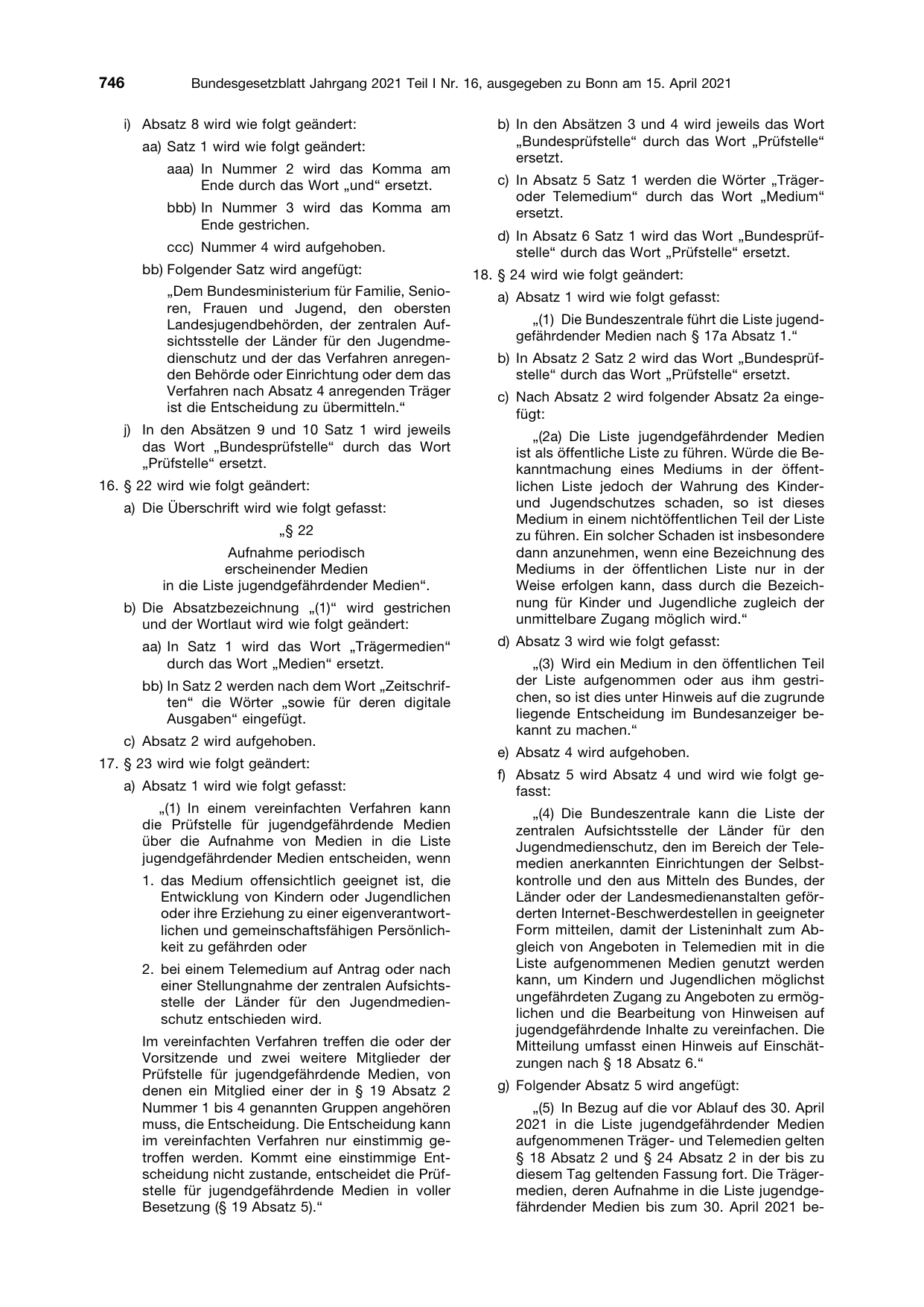 BGBl. 2021, Seite 746 — Originalseite als Abbildung