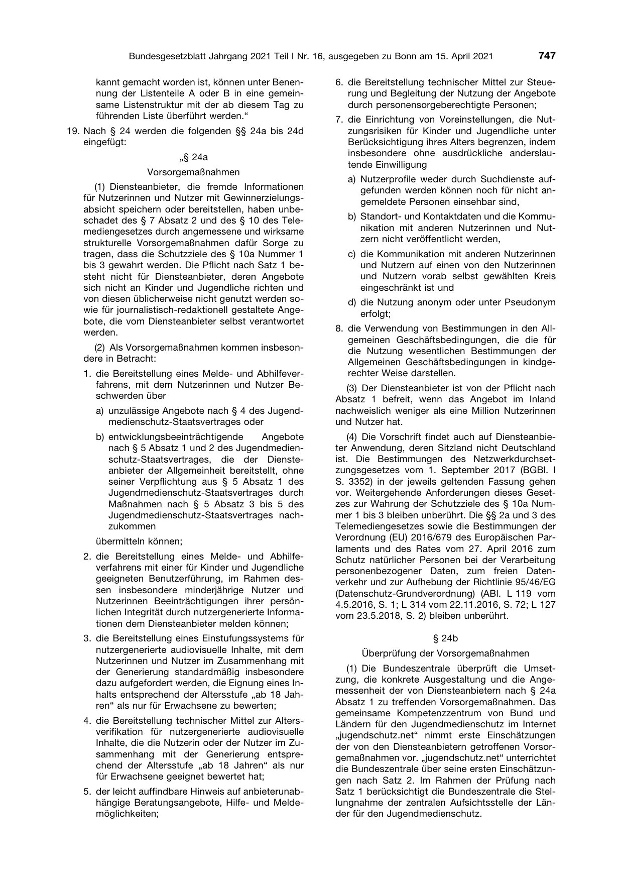 BGBl. 2021, Seite 747 — Originalseite als Abbildung