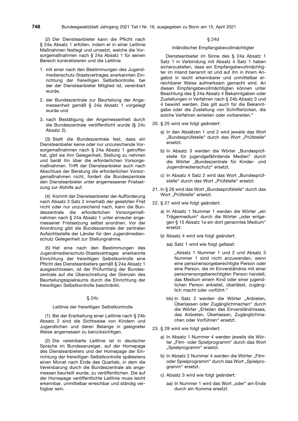 BGBl. 2021, Seite 748 — Originalseite als Abbildung