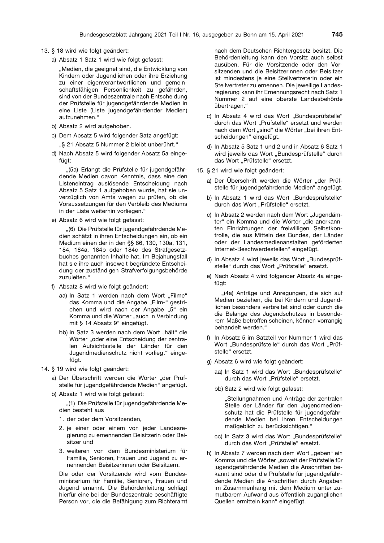 BGBl. 2021, Seite 745 — Originalseite als Abbildung