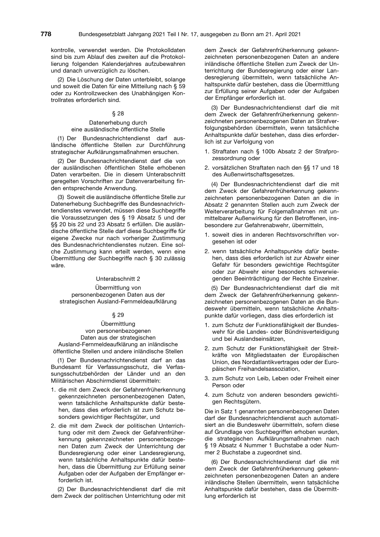 BGBl. 2021, Seite 778 — Originalseite als Abbildung