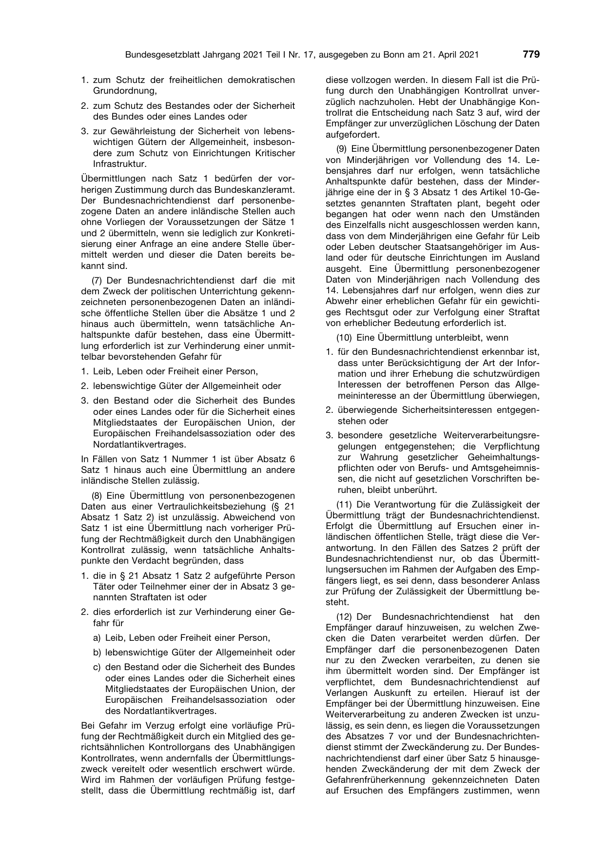 BGBl. 2021, Seite 779 — Originalseite als Abbildung