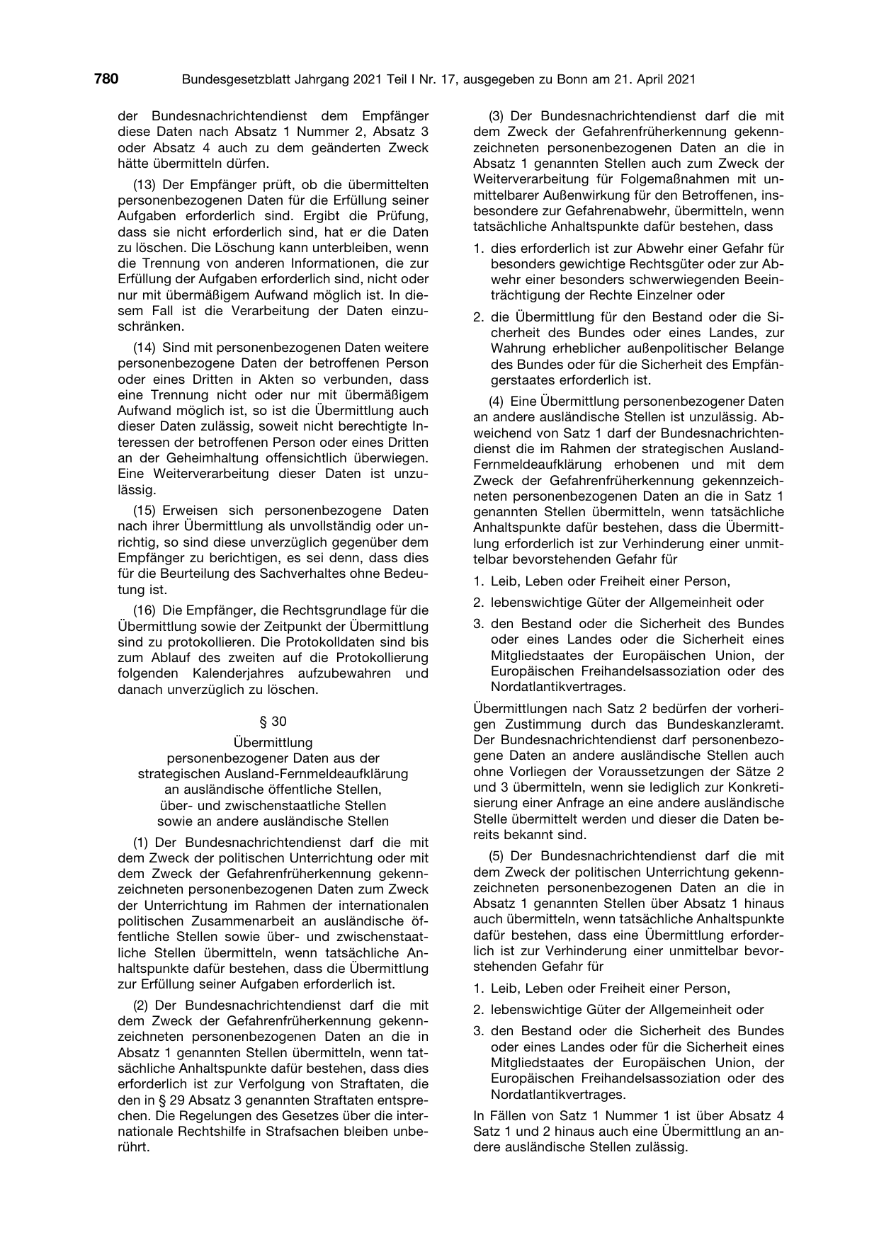 BGBl. 2021, Seite 780 — Originalseite als Abbildung
