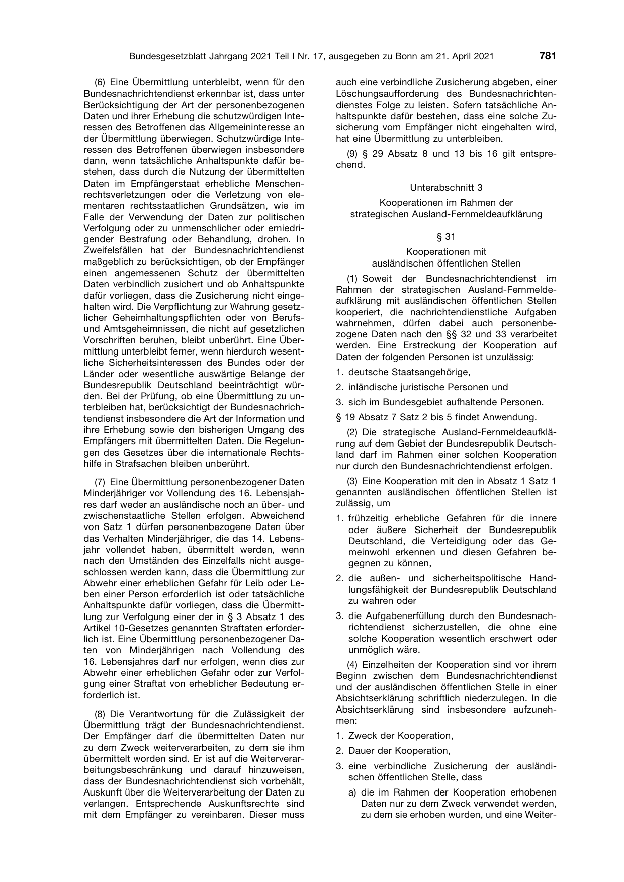 BGBl. 2021, Seite 781 — Originalseite als Abbildung