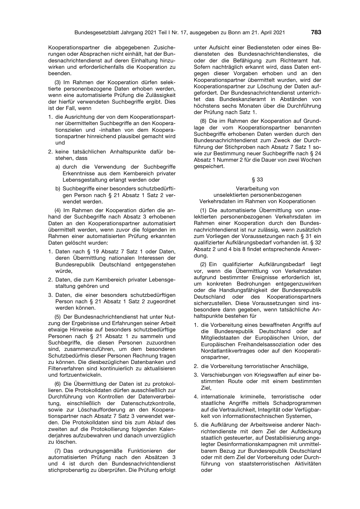 BGBl. 2021, Seite 783 — Originalseite als Abbildung